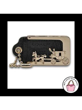COACH MADISON PINNACLE Hang Tag Horse Carriage Bag Charm Fob Black Leather Brass